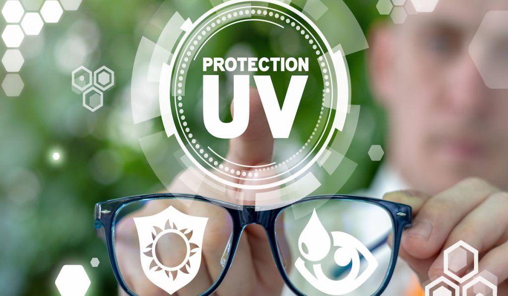 UV Protection Eye Business Health Concept. Eye Safety Sun or Computer Ultraviolet Blue Light.

