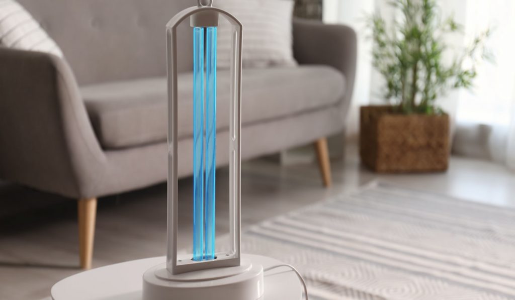 UV lamp for light sterilization on table in living room
