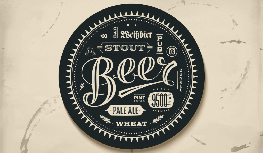 Coaster for beer with  drawn lettering