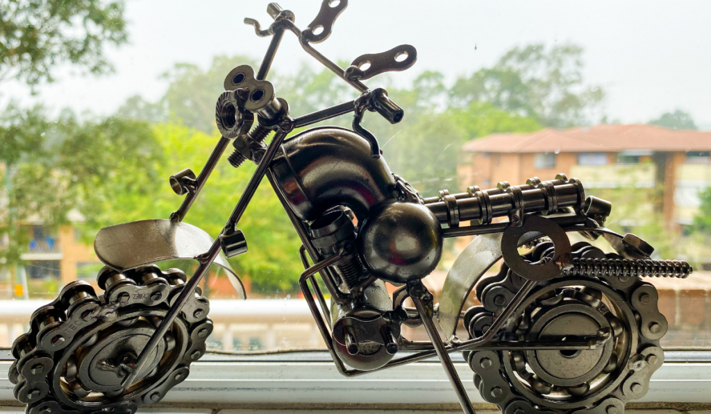 a motorbike artwork using metal scrap